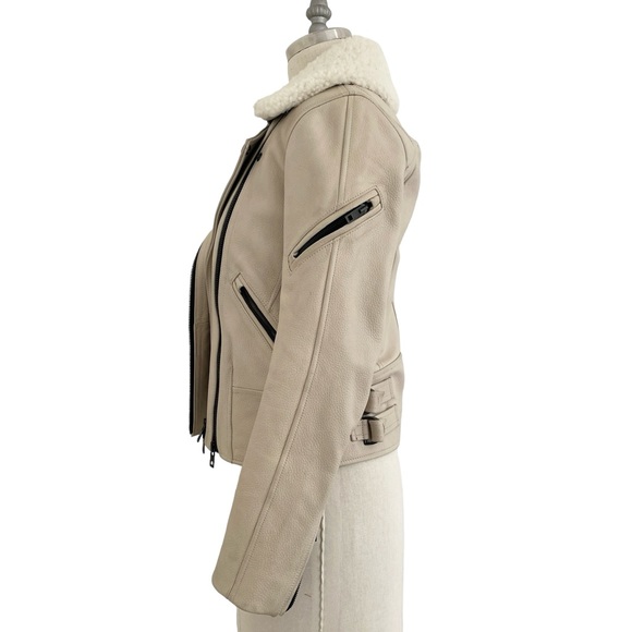 Rag & Bone Minerva Leather Removable Shearling Collar Zip Front Biker Jacket - Picture 5 of 12